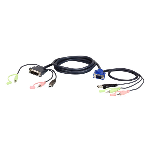 ATEN 2L-7DX2U video cable adapter 1.8 m VGA (D-Sub) + 3.5mm + USB Type-A DVI-I + 3.5mm + USB Type-B Black, Green, Pink 2L-7DX2U