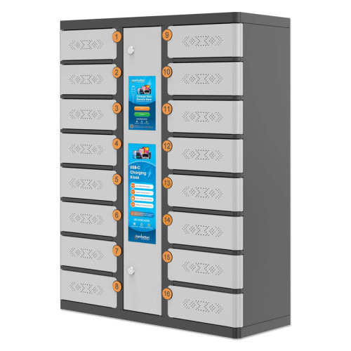 Kiosk iPad 11"/Phone Charging Cabinet USB-C 30W 16-bay (individual compartment - PIN locked), Suitable for 11" Tablets/chromebooks, phones, other USB-C devices, Bays 328x220x100mm, USB-C char