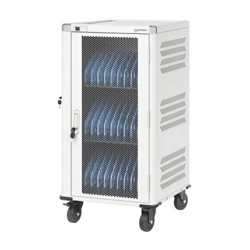 Laptop Charging Cart/Trolley via AC Adapter (UK) 30-bay, Install device's AC Adapter (power cables) into unit, Suitable for ALL laptops (to 16"), iPads, MacBooks, Chromebooks, other portable 