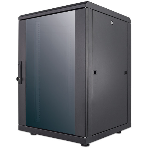 19" Network Cabinet - Free Standing, 16U, 600x600mm (width x depth), Black, Assembled, Max 1500kg, Multi-Point Door Lock, One Lock Per Side Panel, Usable Depth 123 to 373mm, IP20 rated, Rack,