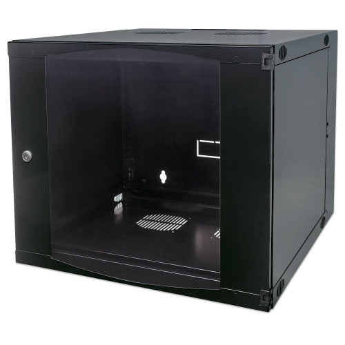 19" Network Cabinet - Wall Mount (Double Section Hinged Swing Out), 12U, 450mm Deep, Black, Flatpack, Max 30kg, Swings out for access to back of cabinet when installed on wall, Usable Depth 2