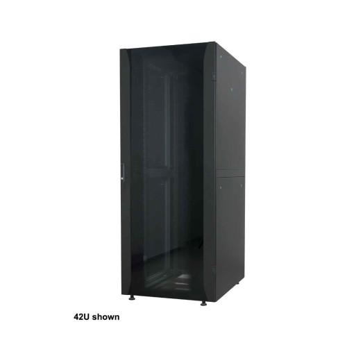 19" Network Cabinet - Free Standing (Premium), 32U, 600x800mm (width x depth), Black, Flatpack, Max 2000kg, IP20 rated, Multi-Point Door Lock, Two Locks Per Side Panel, Usable Depth 129 to 62