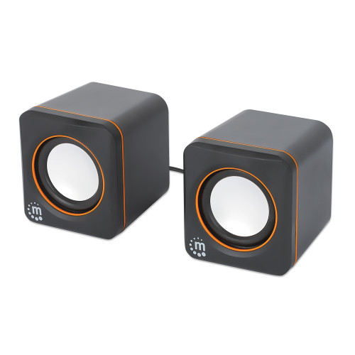 2600 Series Speaker System, Two Speakers, Black/Orange, USB for Stereo Audio and Power, Output: 2x 3W, Decent Sound, Integrated rotary volume control, USB-C/USB-A Adapter, Cable 1.4m, Three Y