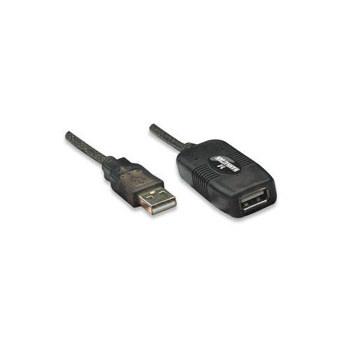 Manhattan USB-A to USB-A Extension Cable, 10m, Male to Female, Active, 480 Mbps (USB 2.0), Daisy-Chainable, Built In Repeater, Hi-Speed USB, Black, Three Year Warranty, Equivalent to USB2AAEX