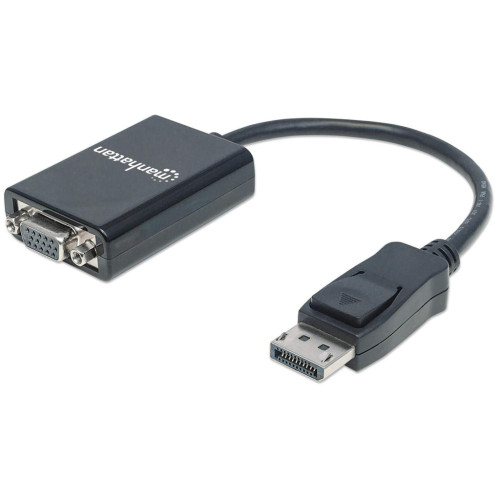 DisplayPort to VGA HD15 Converter Cable, 15cm, Male to Female, Active, DP With Latch, Black, Lifetime Warranty, Equivalent to DP2VGA2.