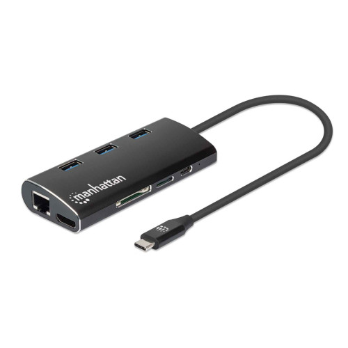 USB-C Dock/Hub with Card Reader, Ports (x6): Ethernet, HDMI, USB-A (x3) and USB-C, With Power Delivery (100W) to USB-C Port (Note additional USB-C wall charger and USB-C cable needed), Univer