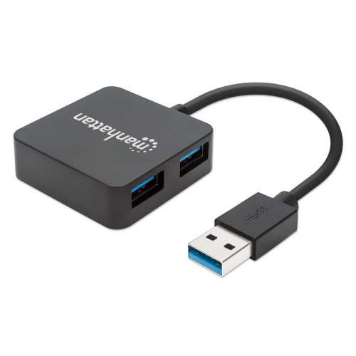 USB-A 4-Port Hub, 4x USB-A Ports, 5 Gbps (USB 3.2 Gen1 aka USB 3.0), USB powered (no external power supply required). Fast charging: 1 port up to 0.9 A; charging on 4 ports requires external 