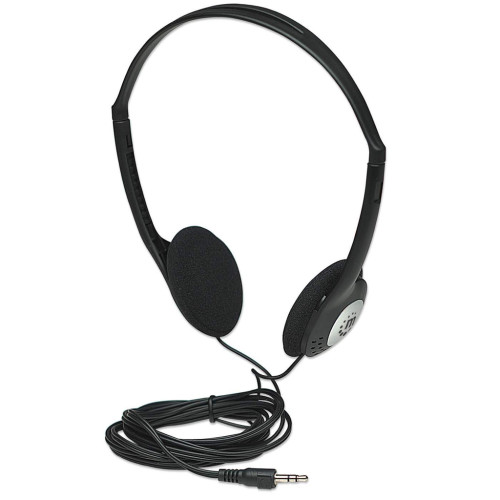 Stereo On-Ear Headphones (3.5mm), Adjustable Split Headband, Foam Earpads, Speaker 80W max, Standard 3.5mm stereo jack/plug for audio output, cable 2.2m, Black, Three Year Warranty