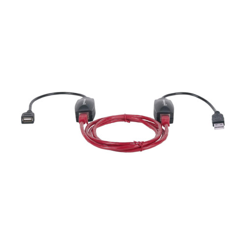Manhattan USB-A Line Extender, for use with RJ45 network cable (not included), extends USB Device up to 60m, bus power, Cat5e/Cat6/Cat6A RJ45 network cables suitable, Black, Three Year Warran