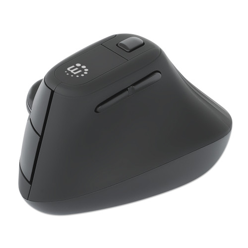Manhattan Ergonomic Vertical Wireless Mouse (Right Handed), Black, Adjustable 800/1200/1600dpi, 2.4Ghz (effective range up to 10m), Six Button with Scroll Wheel, Nano USB-A receiver, AA batte