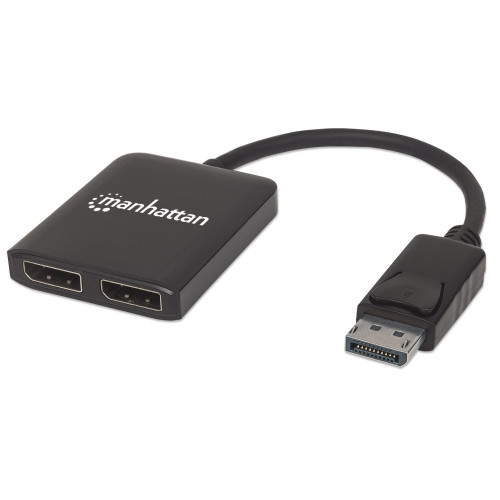 Manhattan DisplayPort 1.2 to 2-Port DisplayPort 1.2 Splitter Hub with MST, 4K@30Hz, USB-A Powered, Video Wall Function, Black, MST = Multi-Stream Transport, 3 Year Warranty