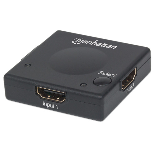 Manhattan HDMI Switch 2-Port, 1080p, Connects x2 HDMI sources to x1 display, Automatic and Manual Switching (via button), No external power required, Black, Three Year Warranty
