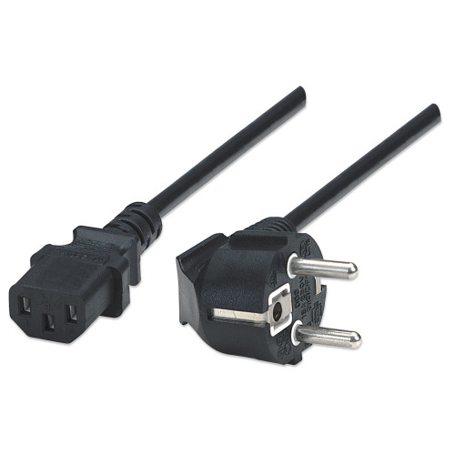 Mains Power Cord/Cable, Euro 2-pin plug (CEE 7/4 Schuko) to C13 Female (kettle lead), 1.8m, 16A, Black, Lifetime Warranty