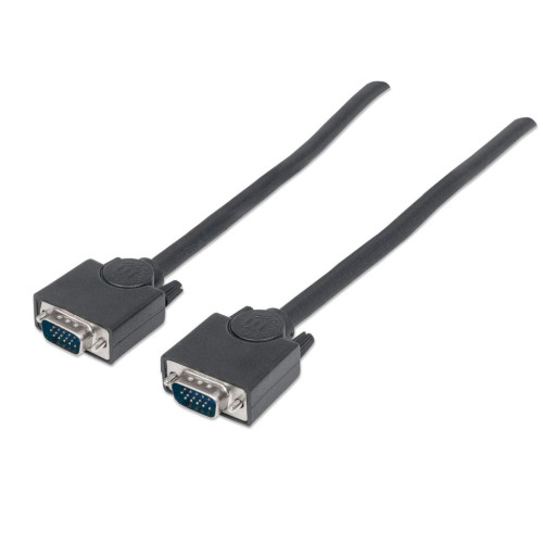 Manhattan VGA Monitor Cable, 1.8m, Black, Male to Male, HD15, Cable of higher SVGA Specification (fully compatible), Fully Shielded, Lifetime Warranty