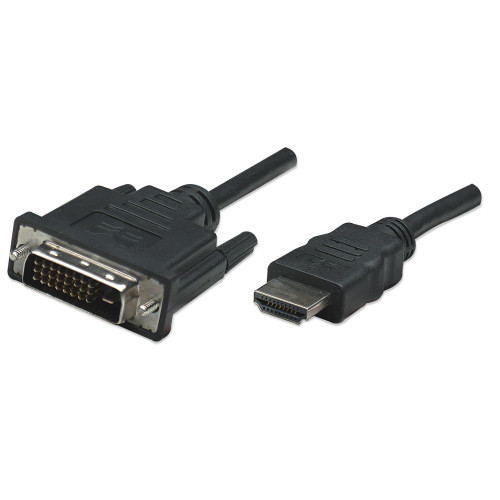 HDMI to DVI-D 24+1 Cable, 1m, Male to Male, Black, Dual Link, Compatible with DVD-D, Lifetime Warranty, Equivalent to HDDVIMM1M