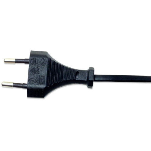 Mains Power Cord/Cable, Euro 2-pin (CEE 7/16 Euro 8) plug to C7 Female (figure of eight), 1.8m, 2.5A, Black, Lead, Lifetime Warranty
