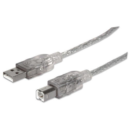 USB-A to USB-B Cable, 3m, Male to Male, Translucent Silver, 480 Mbps (USB 2.0), Hi-Speed USB, Lifetime Warranty, Equivalent to USB2AA2M (except colour).