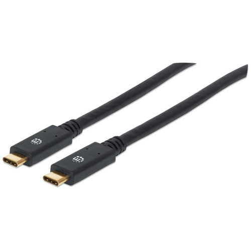 Manhattan USB-C to USB-C Cable, 2m, Male to Male, Black, 5 Gbps (USB 3.2 Gen1 aka USB 3.0), 3A (fast charging), SuperSpeed USB, Lifetime Warranty, Equivalent to USB315CC2M