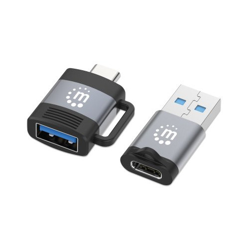 2-Piece Set: USB-C to USB-A and USB-A to USB-C Adapters, Male/Female conversions, 5 Gbps (USB 3.2 Gen1 aka USB 3.0), SuperSpeed USB, Black/Silver, Lifetime Warranty