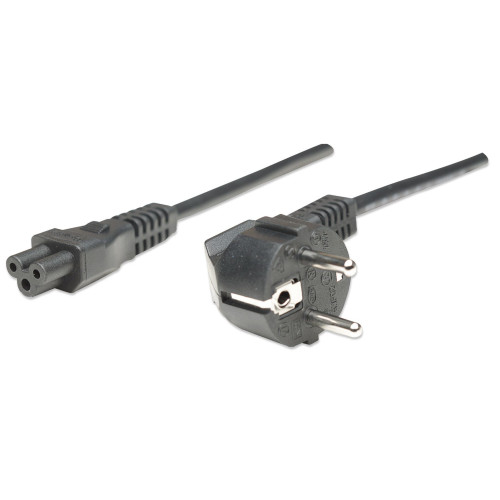 Mains Power Cord/Cable, Euro 2-pin (CEE 7/4 Schuko) plug to C5 Female (cloverleaf/triangular), 1.8m, 16A, Lead, Lifetime Warranty