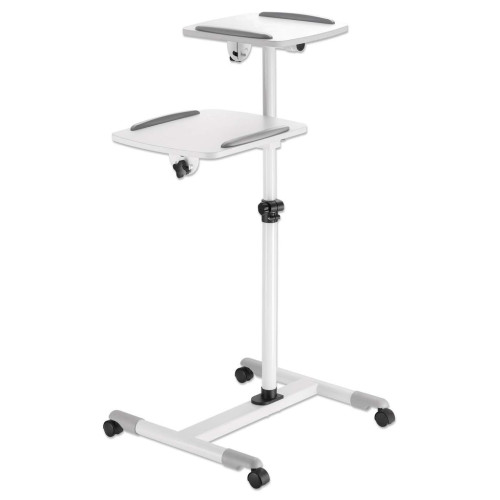 Mobile Cart for Projectors and Laptops, Two Trays for Devices up to 10kg, Trays Tilt and Swivel, Height Adjustable, Grey/White, Lifetime Warranty