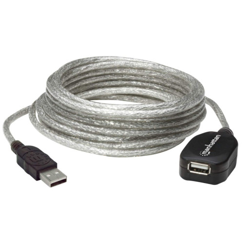 USB-A to USB-A Extension Cable, 5m, Male to Female, Active, Translucent Silver, 480 Mbps (USB 2.0), Daisy-Chainable, Built In Repeater, Hi-Speed USB, Three Year Warranty, Equivalent to USB2AA