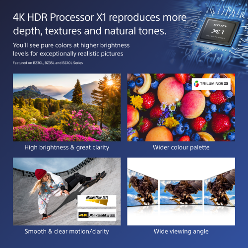 Sony FW-75BZ40L Signage Display Digital signage flat panel 190.5 cm (75") LCD Wi-Fi 700 cd/m² 4K Ultra HD Black Android 24/7 - FW-75BZ40L