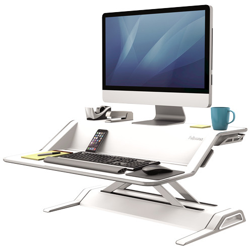 Fellowes Sit Stand Desk Riser - Lotus DX Height Adjustable Sit Stand Desk Converter with Cable Management & Antibacterial Protection - No Assembly Required - Max Weight 15.8KG - White