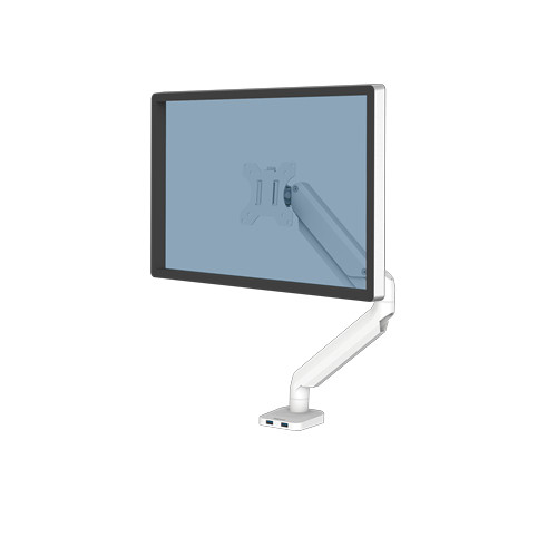 Fellowes Monitor Arm - Platinum Series Monitor Mount for 8KG 40 Inch Screens - Adjustable Monitor Desk Mount - Tilt 45&Atilde;&Acirc;&deg; Pan 180&Atilde;&Acirc;&deg; Swivel 360&Atilde;&Acirc;&deg; Rotation 360&Atilde;&Acirc;&deg;, VESA 75 x 75/100 x 100 - White
