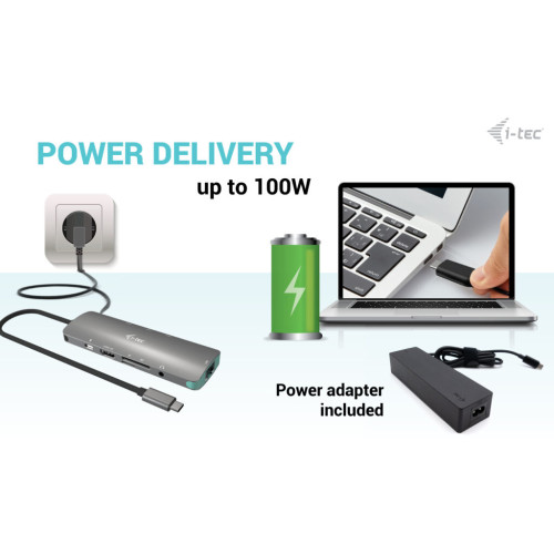 USB-C Metal Nano Docking Station 4K HDMI LAN with Power Delivery 100W + i-tec Universal Charger 100W