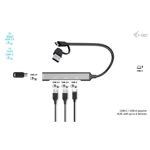 i-tec USB-C/USB-A Metal HUB 1x USB 3.0 + 3x USB 2.0 - CAHUBMETALMINI4