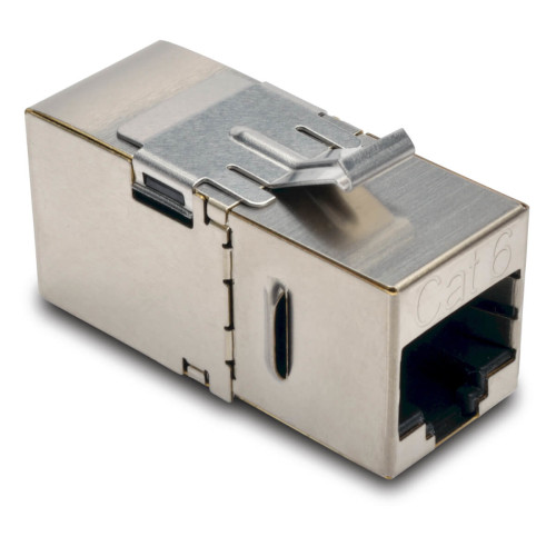 N235-001-SH-D Cat6 Straight-Through Modular Shielded In-Line Snap-In Coupler with 90-Degree Down-Angled Port (RJ45 F/F)