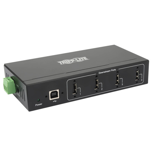 U223-004-IND-1 4-Port Industrial-Grade USB 2.0 Hub - 15 kV ESD Immunity, Metal Housing, Wall/DIN Mountable