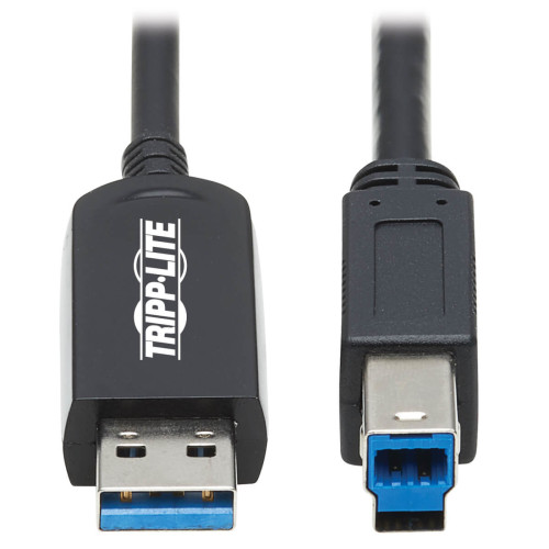 U328F-15M USB 3.2 Gen 1 Plenum-Rated Fiber Active Optical Cable (AOC) - 5 Gbps, (A to B M/M), Black, 15 m