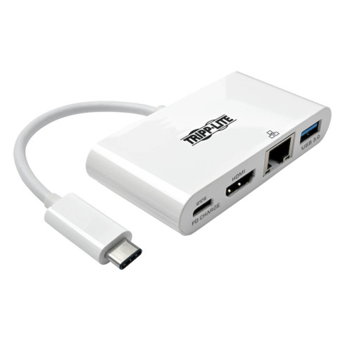 U444-06N-HGU-C USB-C Multiport Adapter - HDMI, USB 3.x (5Gbps) Hub Port, Gigabit Ethernet, 60W PD Charging, HDCP, White