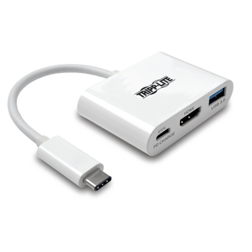 U444-06N-HU-C USB-C to HDMI Adapter with USB 3.x (5Gbps) Hub Port and PD Charging, HDCP, White