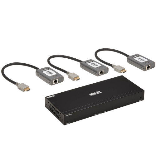 B127A-004-BHPH3 4-Port HDMI over Cat6 Extender Kit, Splitter/3x Pigtail Receivers - 4K 60 Hz, HDR, 4:4:4, PoC, 230 ft. (70.1 m), TAA