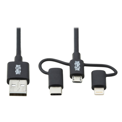 M101-006-LMC-BK Universal USB-A to Lightning, USB Micro-B and USB-C Sync/Charge Cable (M/3xM), MFi Certified, Black, 6 ft. (1.8 m)