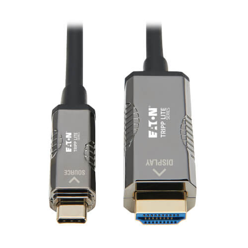 Tripp Lite U444F3-15M-H4K6 High-Speed USB-C to HDMI Fiber Active Optical Cable (AOC) - UHD 4K 60 Hz, HDR, CL3 Rated, Black, 15 m (49 ft.)