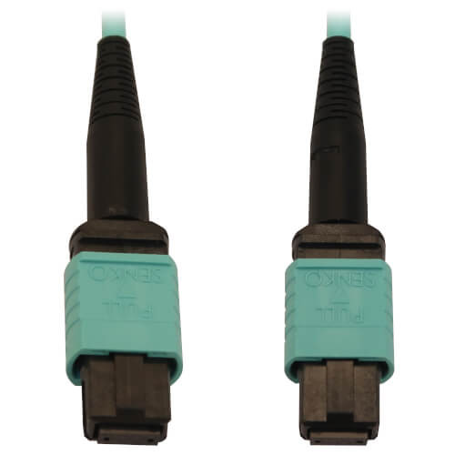 Tripp Lite N844B-01M-12-P 40/100/400G Multimode 50/125 OM3 Fiber Optic Cable (12F MTP/MPO-PC F/F), LSZH, Aqua, 1 m (3.3 ft.)