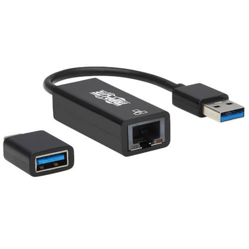U336-000-GB-CA USB-C, USB-A to RJ45 Gigabit Ethernet Network Adapter (2xM/F), USB 3.2 Gen 1, Black
