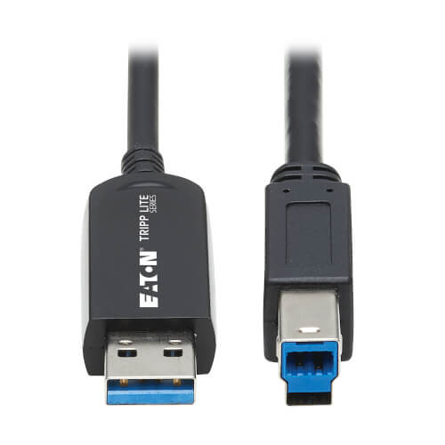 U328F-30M USB 3.2 Gen 1 Plenum-Rated Fiber Active Optical Cable (AOC) - 5 Gbps, (A to B M/M), Black, 30 m
