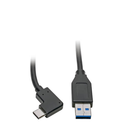 U428-003-CRA USB-C to USB-A Cable (M/M), Right-Angle C, USB 3.2 Gen 1 (5 Gbps), Thunderbolt 3 Compatible, 3 ft. (0.91 m)