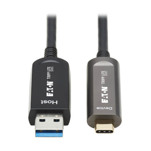 U428F-15M-D321 USB-A to USB-C AOC Cable (M/M) - USB 3.2 Gen 2 (10Gbps) Plenum-Rated Fiber Active Optical - Data Only, Backward Compatible, Black, 15 m (49 ft.)