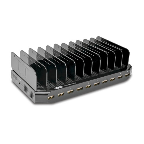 U280-010-ST-CEE 10-Port USB Charging Station with Adjustable Storage, 12V 8A (96W) USB Charger Output, Schuko Power Cord