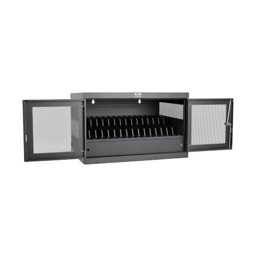 16-Device USB Charging Station Cabinet with Sync for iPad and Android Tablets, Wall-Mount and Cart Options, 230V, BS1363 to C13 Plug, Black