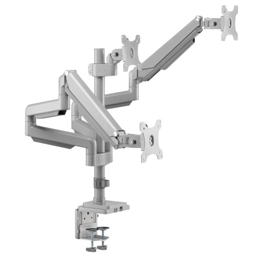 Tripp Lite DDR1730TAL Triple-Display Gas-Spring Flex-Arm Desktop Clamp and Grommet for 17” to 30” Flat-Screen Displays - USB and Audio Ports, Aluminum