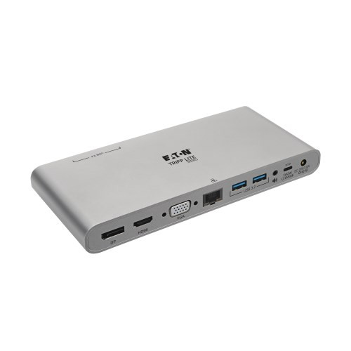 U442-DOCK4-INT USB-C Dock, Triple Display - 4K HDMI/DisplayPort, VGA, USB 3.x (5Gbps), USB-A/C Hub Ports, GbE, 100W PD Charging, EU/UK Power Supply