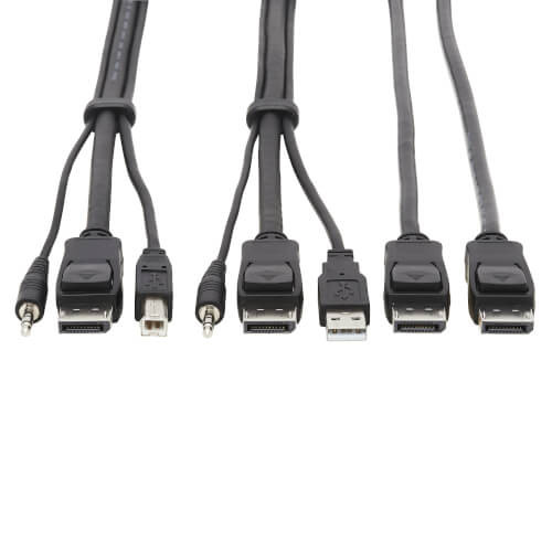 Dual DisplayPort KVM Cable Kit - DP, USB, 3.5 mm Audio (3xM/3xM) + DP (M/M), 4K, 4:4:4, 6 ft. (1.83 m), Black