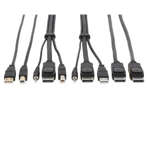 DisplayPort KVM Cable Kit - DP, USB, 3.5 mm Audio (3xM/3xM) + USB (M/M) + DP (M/M), 4K, 6 ft. (1.83 m), Black